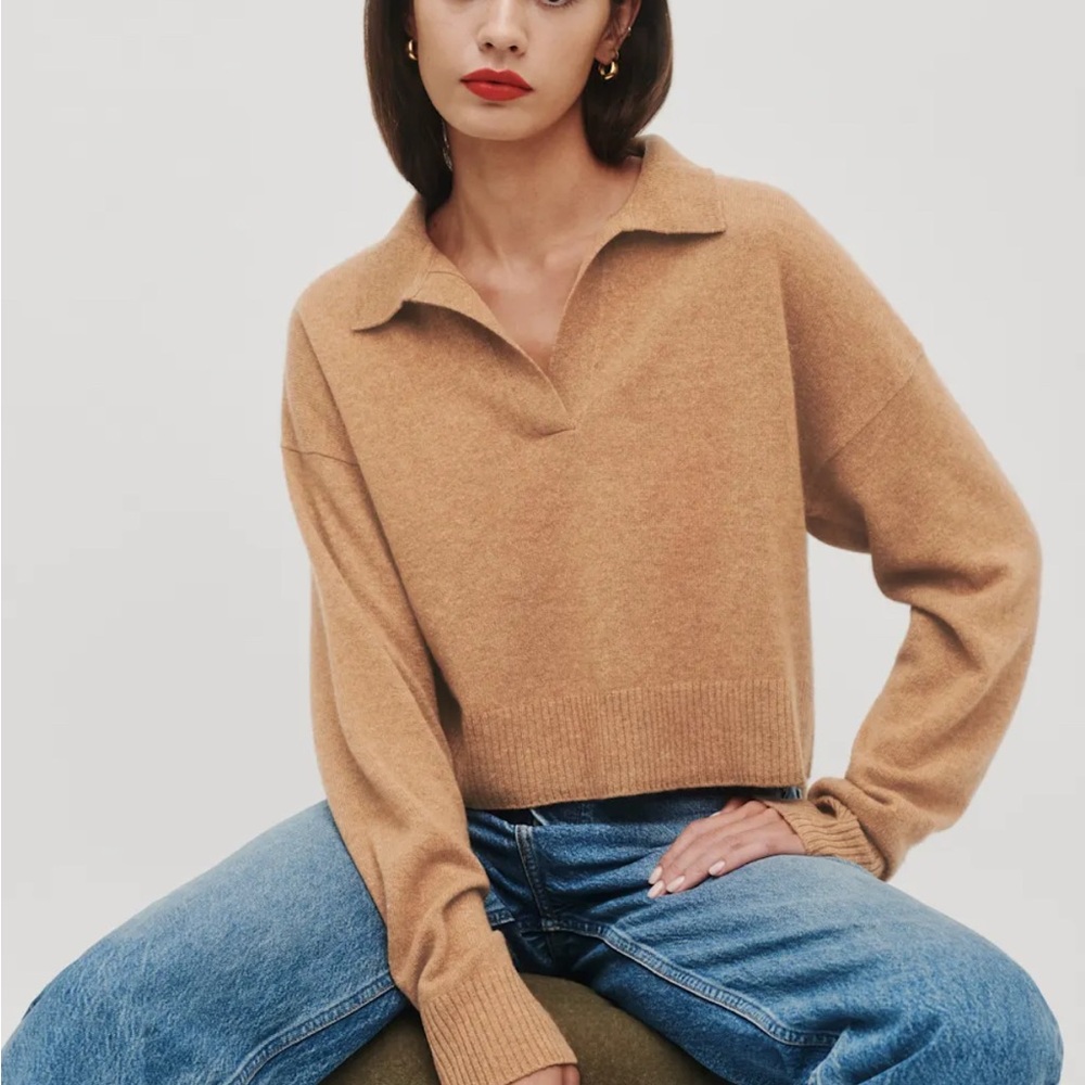 Reformation Cashmere Polo Sweater Size XS - Tan